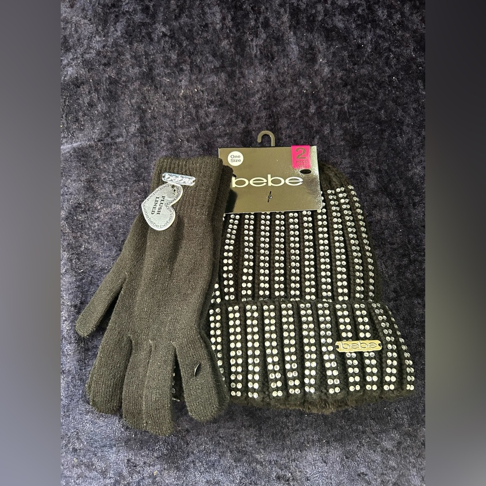 Black bling Bebe Hat & Glove Set